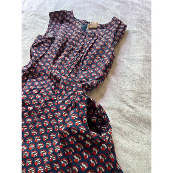 Mata Traders Womens Blue & Red Fan Print Cap Sleeve Fit & Flare Dress Small - Picture 11 of 13